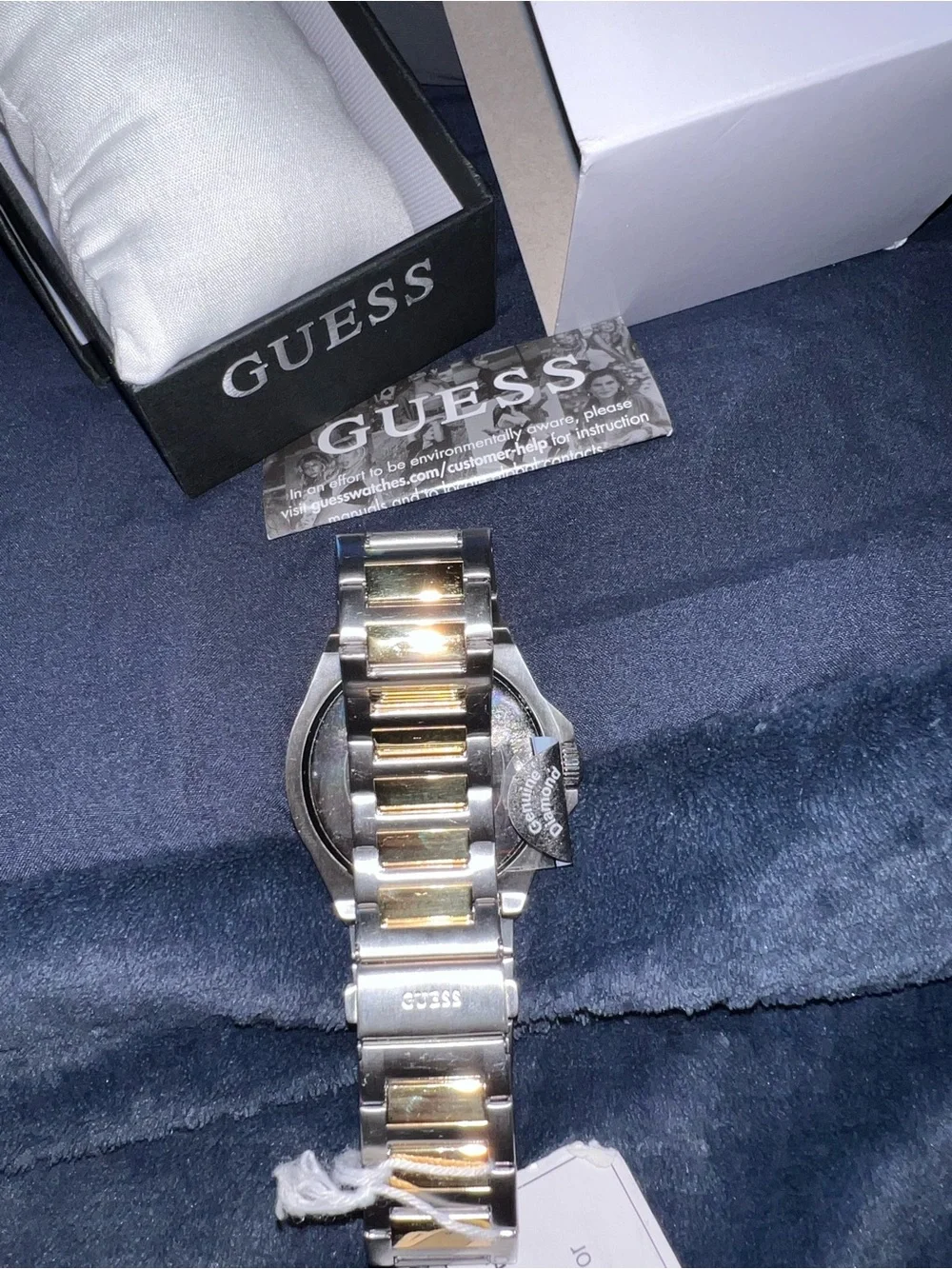GUESS Men's Two-Tone Silver and Gold Bracelet Watch with Black Dial